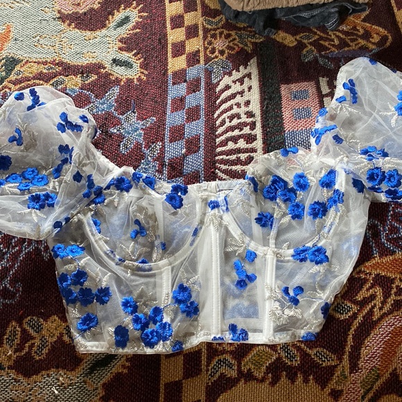 Blue and white corset top - Picture 1 of 4